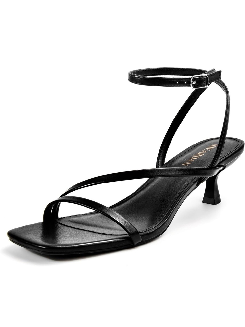 Black Strappy Ankle‑Tie Kitten Heel Sandals